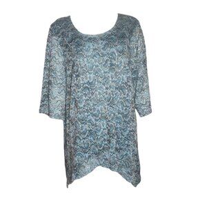 MAGGIE BARNES for Catherines Blue Lace 3/4 Sleeve Top Womens Plus Size 2WXP
